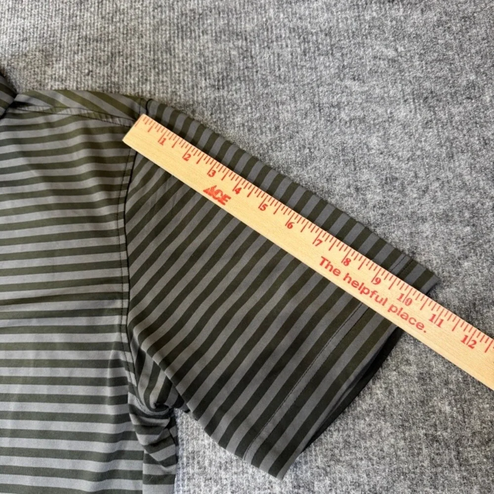 Adidas adiPure Mens Striped Golf Polo Shirt Green Grey Short Sleeve Size M